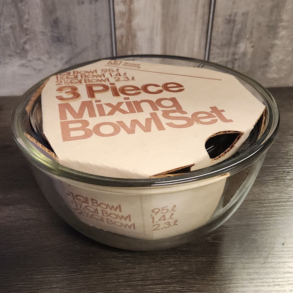 NEW Vintage USA Clear Anchor Hocking Nesting Mixing Bowls-1 QT, 1.5 QT & 2.5 QT